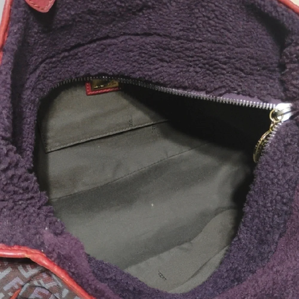 SALE! Fendi Zucchino Canvas Leather Purple/Red Color Combination 2Way & Dust Bag - Picture 12 of 16